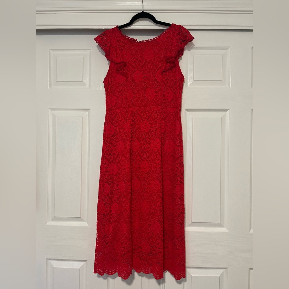 Red Lace Midi Dress